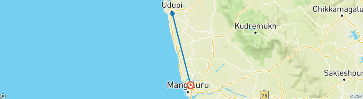 Map of Mangalore & Udupi: Temples & Tranquility Expedition