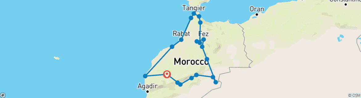 Map of Morocco 10 Days Tour From Marrakech