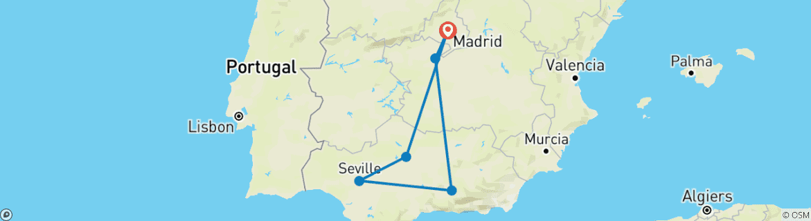 Map of Discovery of Madrid, Andalucia & Toledo - 7 Days