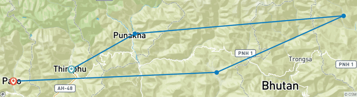 Map of Paramount of Bhutan - 10 Days