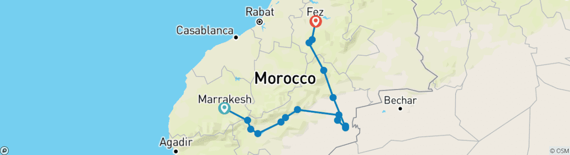 Image of a map showing the route of the tour