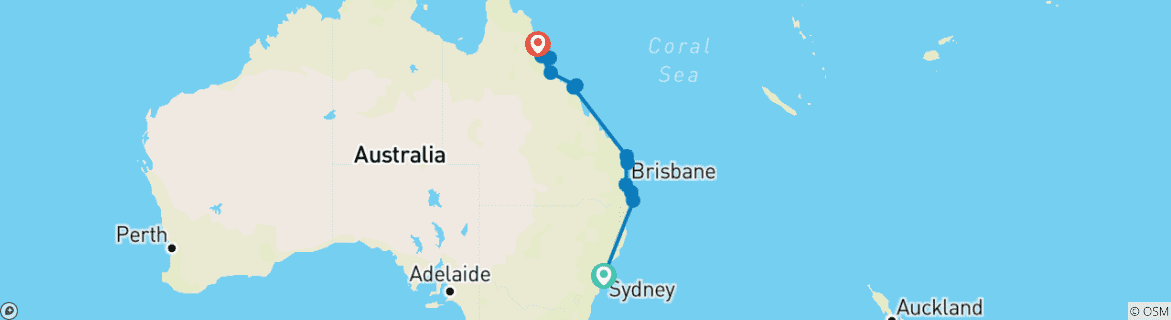Carte du circuit Aventure sur la côte Est de l'Oz - 28 jours