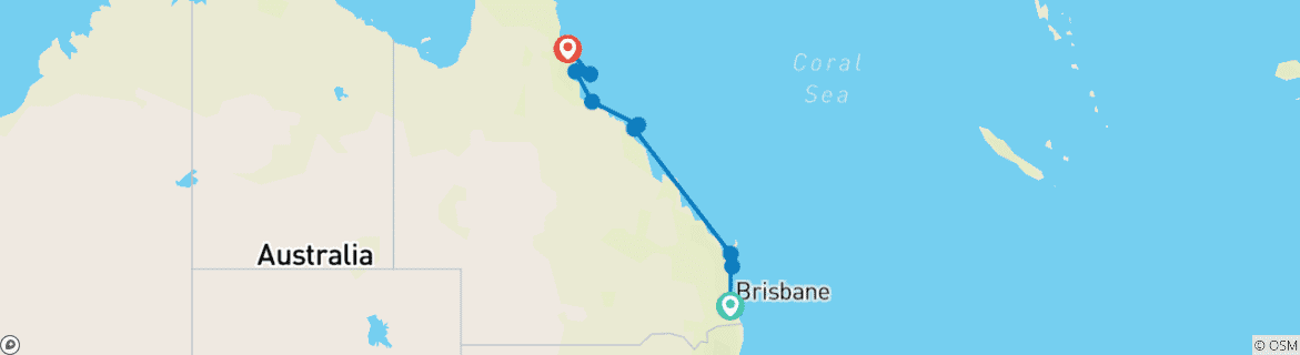 Carte du circuit Côte Est de l'Oz + Travail - 20 jours