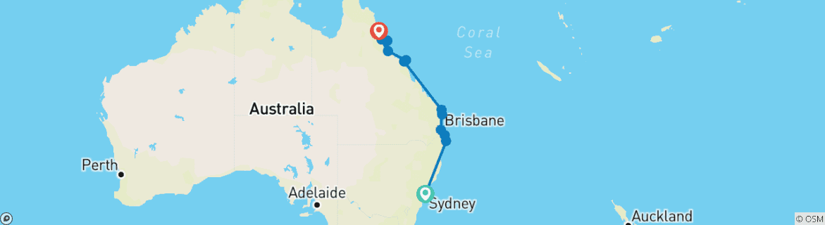 Image of a map showing the route of the tour