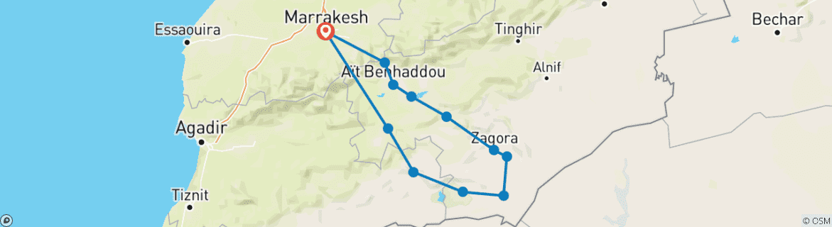 Karte mit der Reiseroute