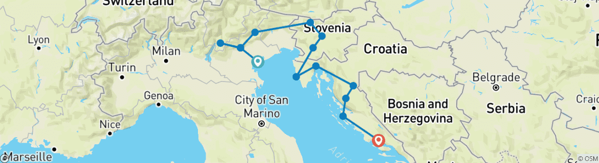 Map of Adriatic Discovery: Northern Italy, Slovenia and Croatia