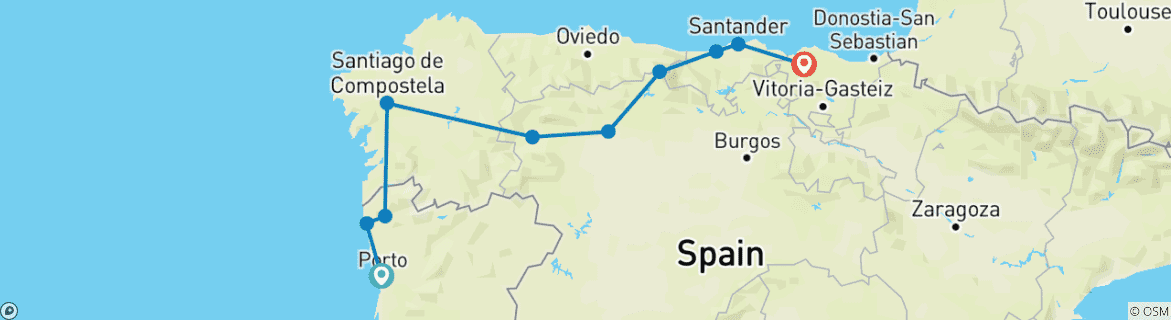 Map of A Taste of the Camino: Porto to Bilbao