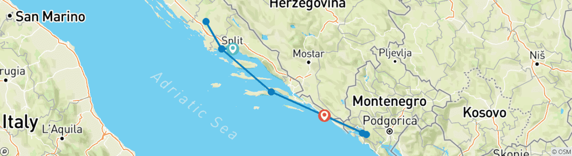 Map of Croatia and the Dalmatian Coast