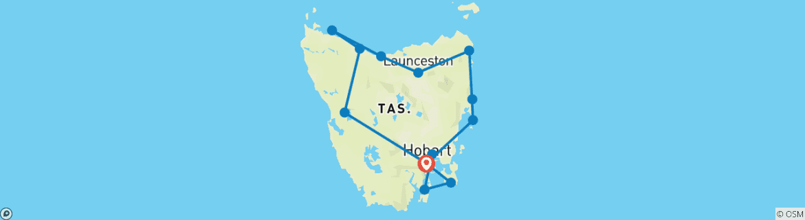 Carte du circuit Ultimate Tasmania - Circuit confort de 10 jours en Tasmanie