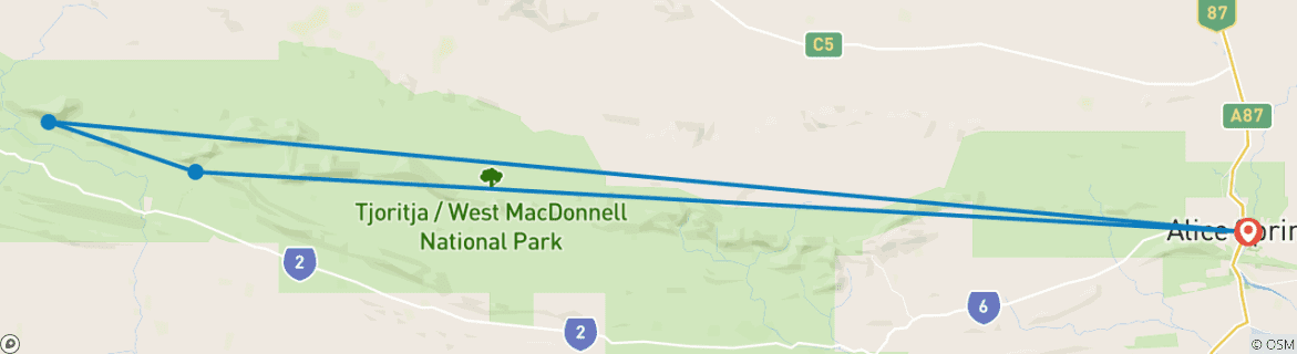 Map of 5 Day Trek The Larapinta Trail A Guided Tour