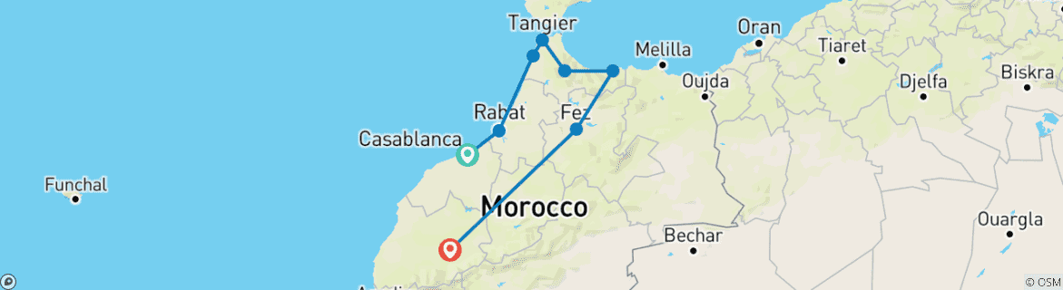 Map of Mediterranean Morocco: Imperial Cities , Al Hoceima & Tangier- 15 Days