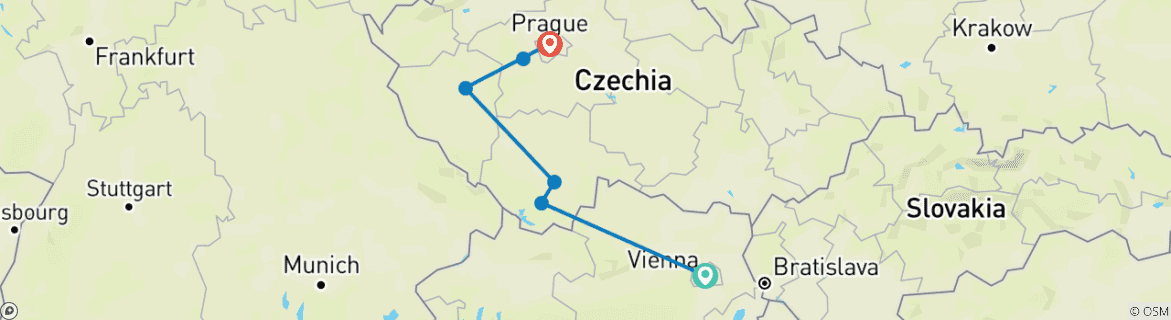 Map of Cycling Bohemia from Vienna to Prague