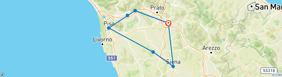 Map of Tuscany, Love at First Sight! Semi-Escorted Tour