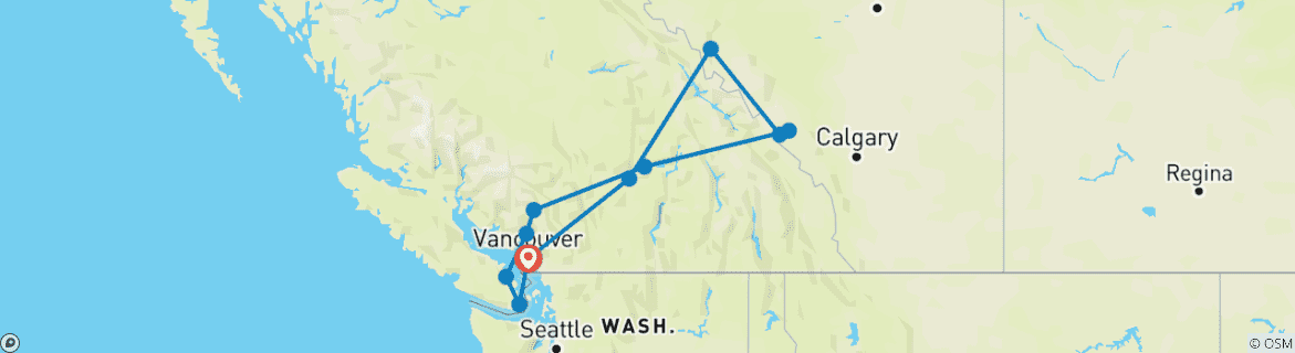 Map of Iconic Rockies and Western Canada (13 Days, Rocky Mountaineer SilverLeaf)