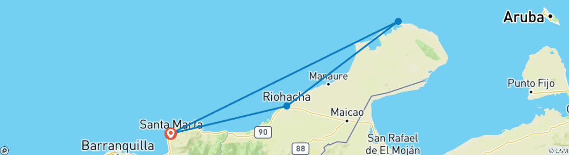 Map of 3 Days La Guajira