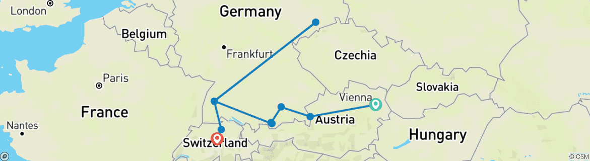 Map of Exploring the Alpine Countries Austria - Germany - Switzerland (Vienna to Lucerne) (2024)