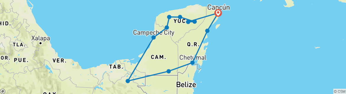 Image of a map showing the route of the tour