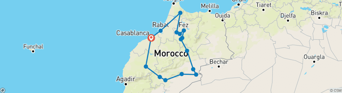 Foto van een kaart met de route van de rondreis