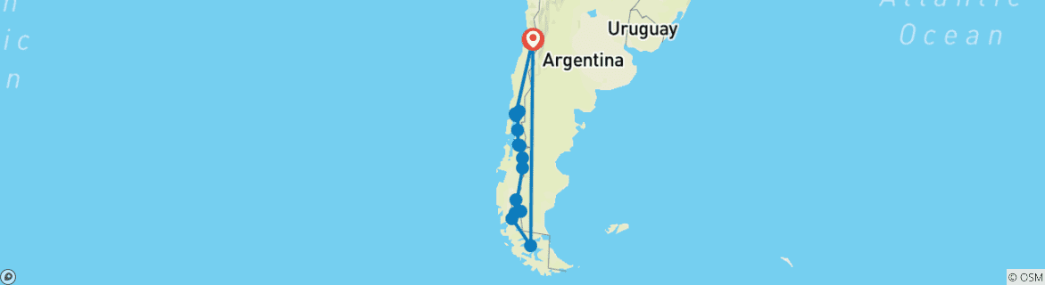 Foto van een kaart met de route van de rondreis