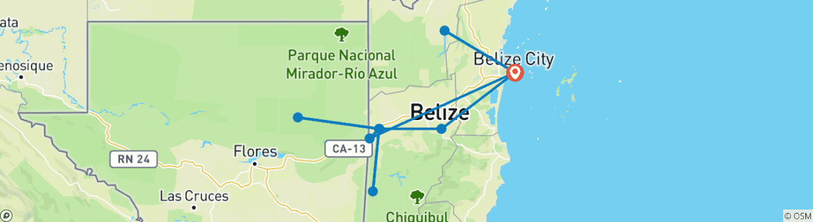 Carte du circuit Belize Mayatour & Tikal