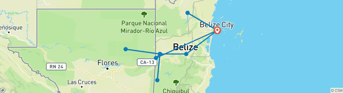 Map of Belize Maya Tour & Tikal