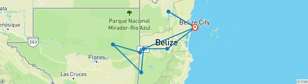 Carte du circuit Belize Mayatour & Tikal