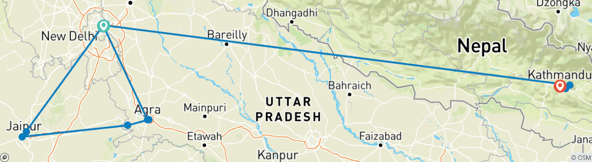 Image d'une carte montrant l'itinéraire du circuit