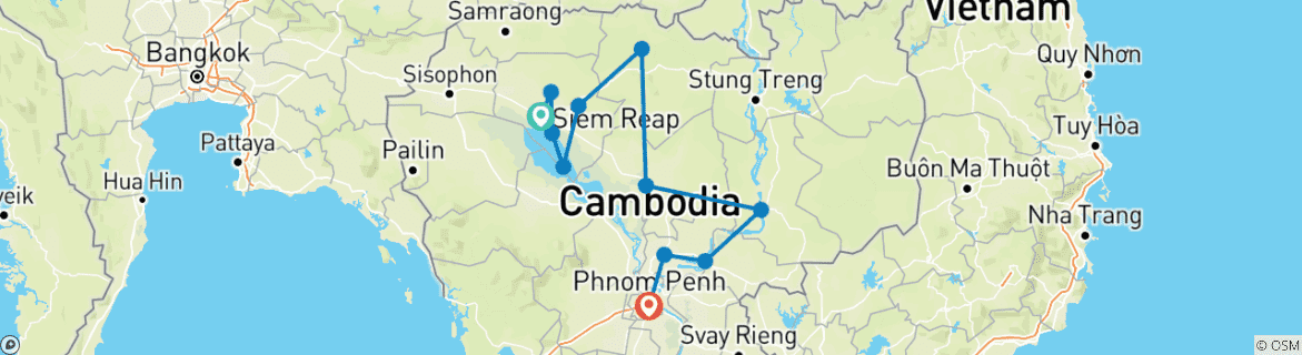 Carte du circuit Le meilleur du Cambodge : 10 jours d'excursion privée avec guide