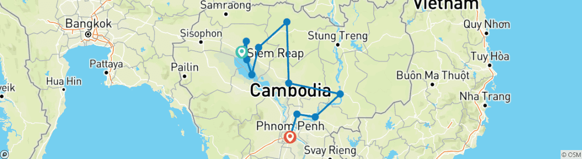 Carte du circuit Le meilleur du Cambodge : 10 jours d'excursion privée avec guide