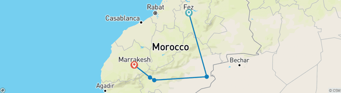 Karte von Ein Geschmack von Marokko: Fes, Sahara-Wüste & Marrakesch - 5 Tage