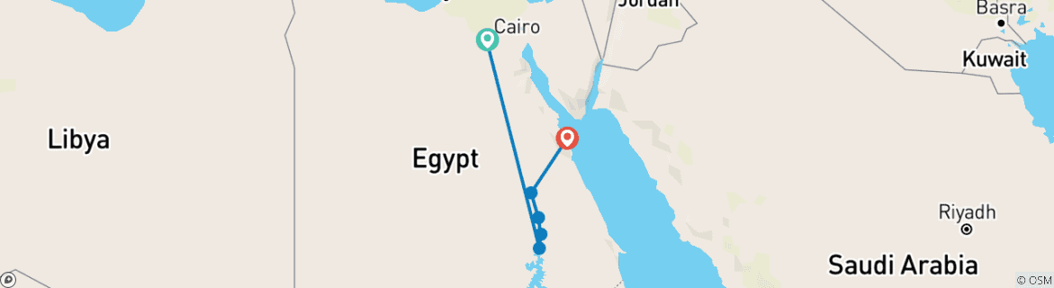 Map of Egypt 10 days experience tour (Cairo _ Nile Cruise _ Hurghada Red Sea)