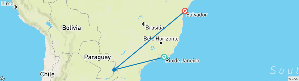 Carte du circuit Couleurs du Brésil : Rio, Foz do Iguazu et Salvador (vols intérieurs inclus)