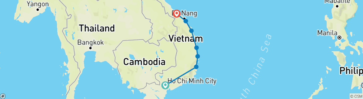 Image d'une carte montrant l'itinéraire du circuit