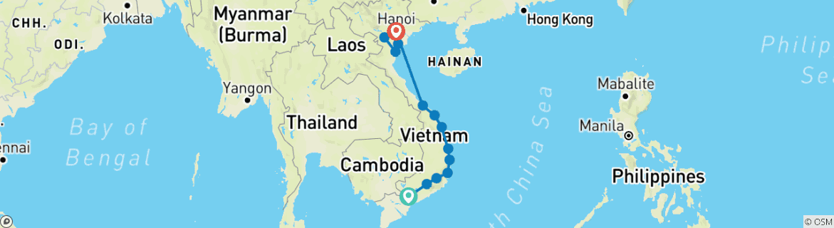 Foto van een kaart met de route van de rondreis