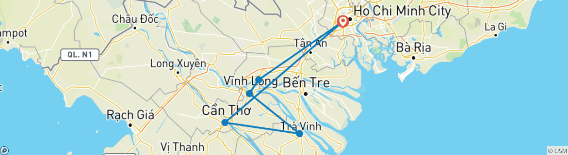 Foto van een kaart met de route van de rondreis