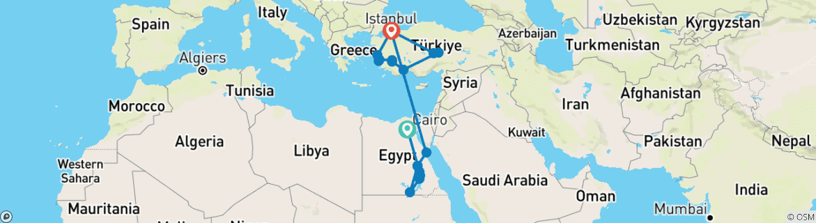 Image d'une carte montrant l'itinéraire du circuit