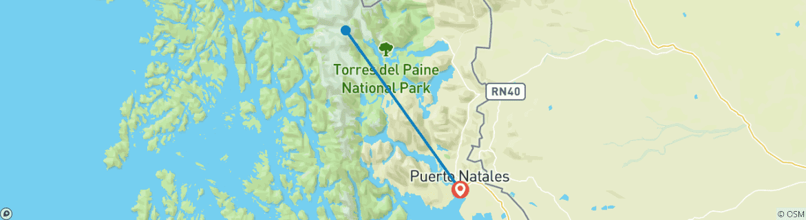 Map of Patagonia: Torres del Paine Full O Circuit