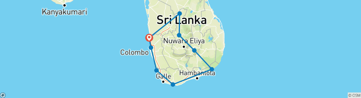 Image of a map showing the route of the tour