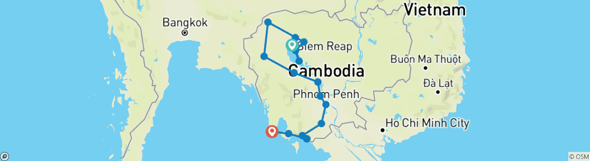 Mapa de Descubre Camboya 13 días - Todo lo más detacado