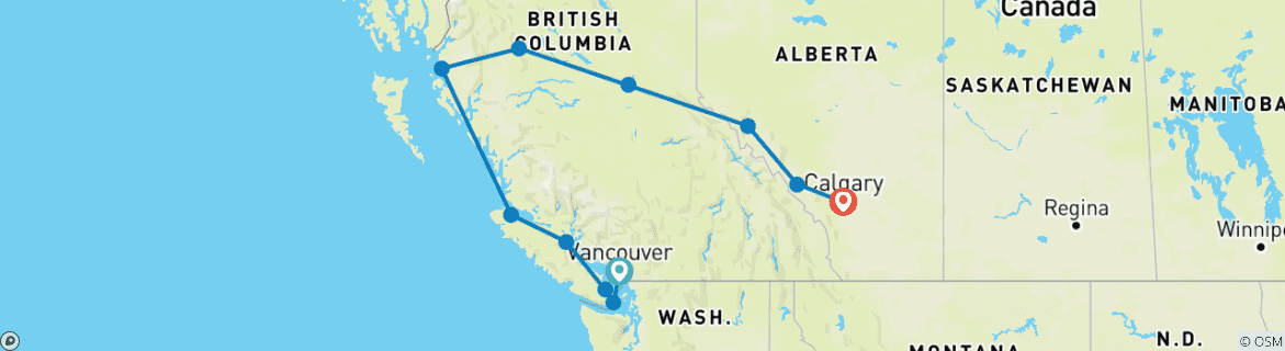 Map of Splendours of Western Canada