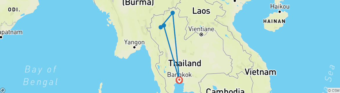 Mapa de Escapada a la naturaleza de Tailandia 10 días - Experiencia Verdaderamente Local - Bangkok/Chiang Mai/Chiang Rai