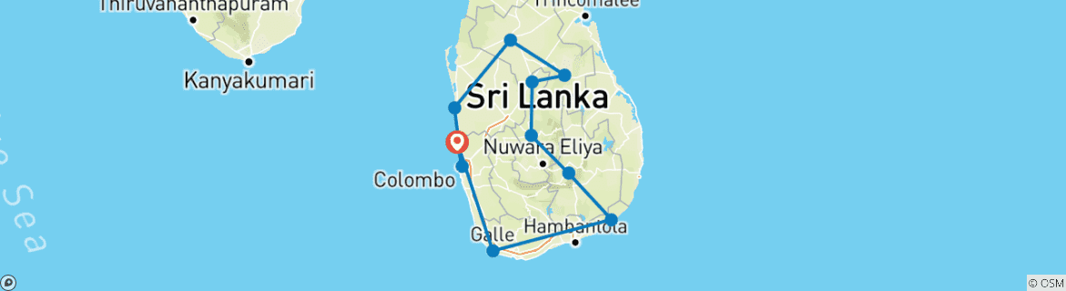 Karte von Sri Lanka enthüllt: Strände, Wildnis und historische Schätze - 18 Tage