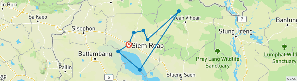 Map of Siem Reap Discovery 7 Days Tour for All Cambodia Highlight