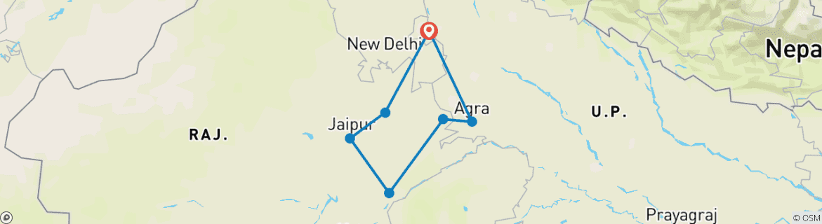 Carte du circuit Rajasthan Wildlife Tour au départ de Delhi 9 Nuits 10 Jours