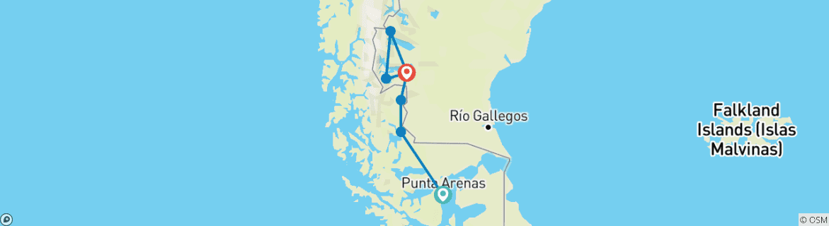 Map of Group Tour - Majestic Peaks of Patagonia