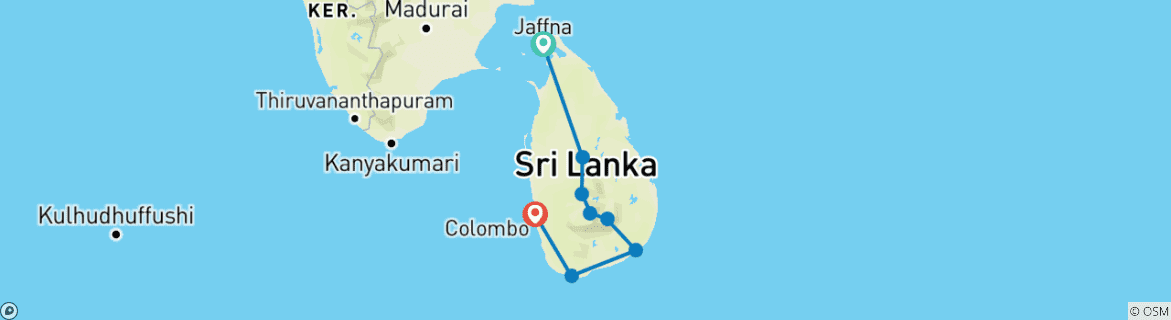 Kaart van Sri Lanka – een wervelende rondreis – cultuur & natuurlijke wonderen – 8 dagen