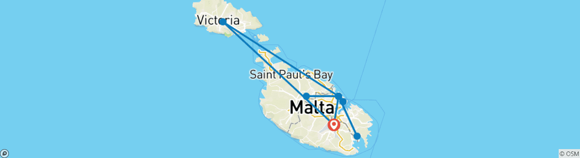 Map of Explore Malta and Gozo 8 Days, Self-drive