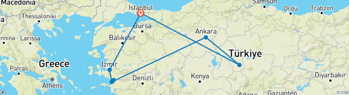 Foto van een kaart met de route van de rondreis