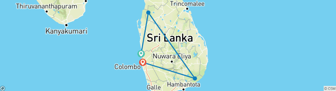 Image of a map showing the route of the tour