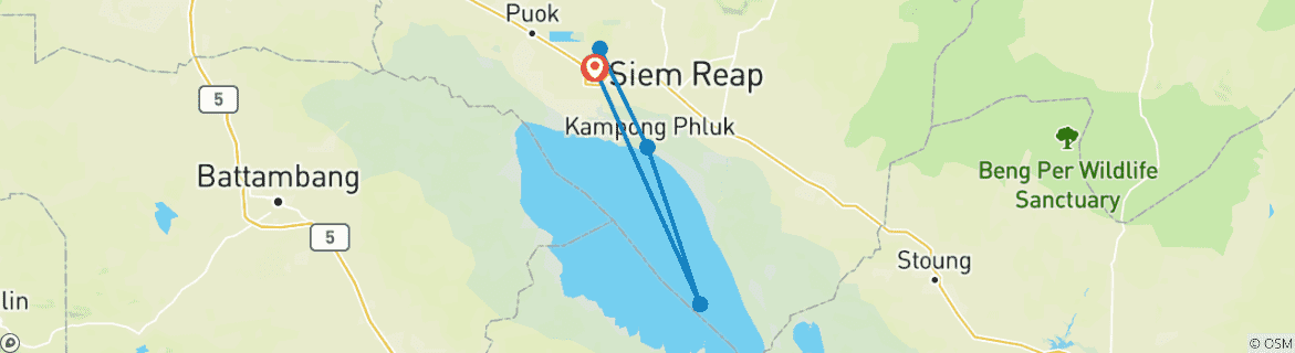 Kaart van Privé-rondreis in Siem Reap – de tempels van Angkor & het drijvende dorp aan het Tonle Sap-meer – 2 dagen